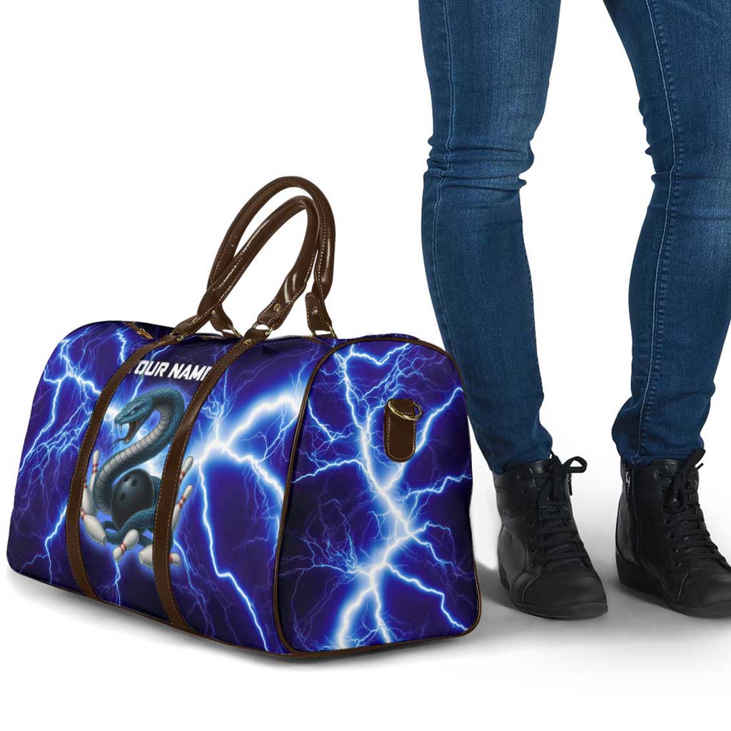 Snake and Bowling Ball Design Travel Bag with Lightning Background and Custom Team Name Text - Wonder Print Shop