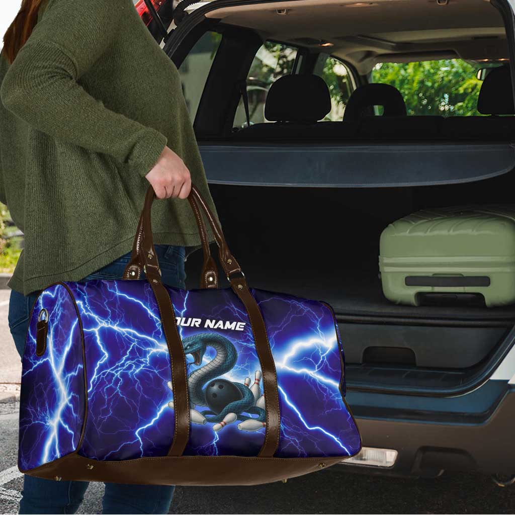 Snake and Bowling Ball Design Travel Bag with Lightning Background and Custom Team Name Text - Wonder Print Shop