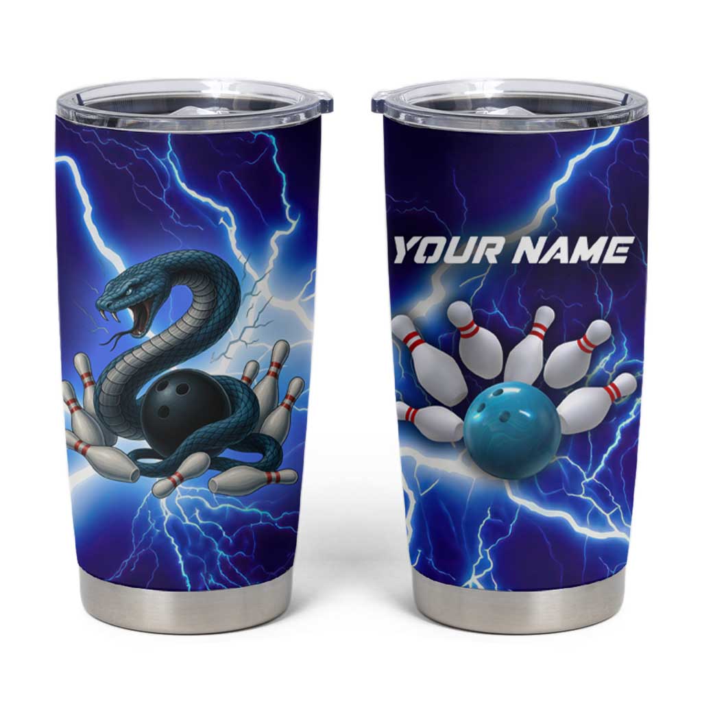 Snake and Bowling Ball Design Tumbler Cup with Lightning Background and Custom Team Name Text - Wonder Print Shop