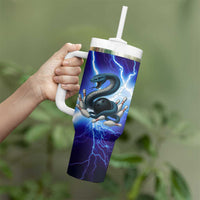 Snake and Bowling Ball Design Tumbler With Handle with Lightning Background and Custom Team Name Text - Wonder Print Shop