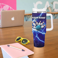 Snake and Bowling Ball Design Tumbler With Handle with Lightning Background and Custom Team Name Text - Wonder Print Shop
