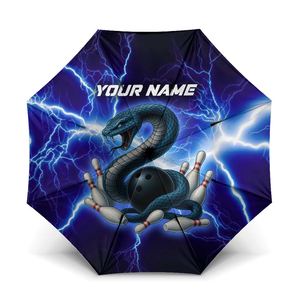 Snake and Bowling Ball Design Umbrella with Lightning Background and Custom Team Name Text - Wonder Print Shop
