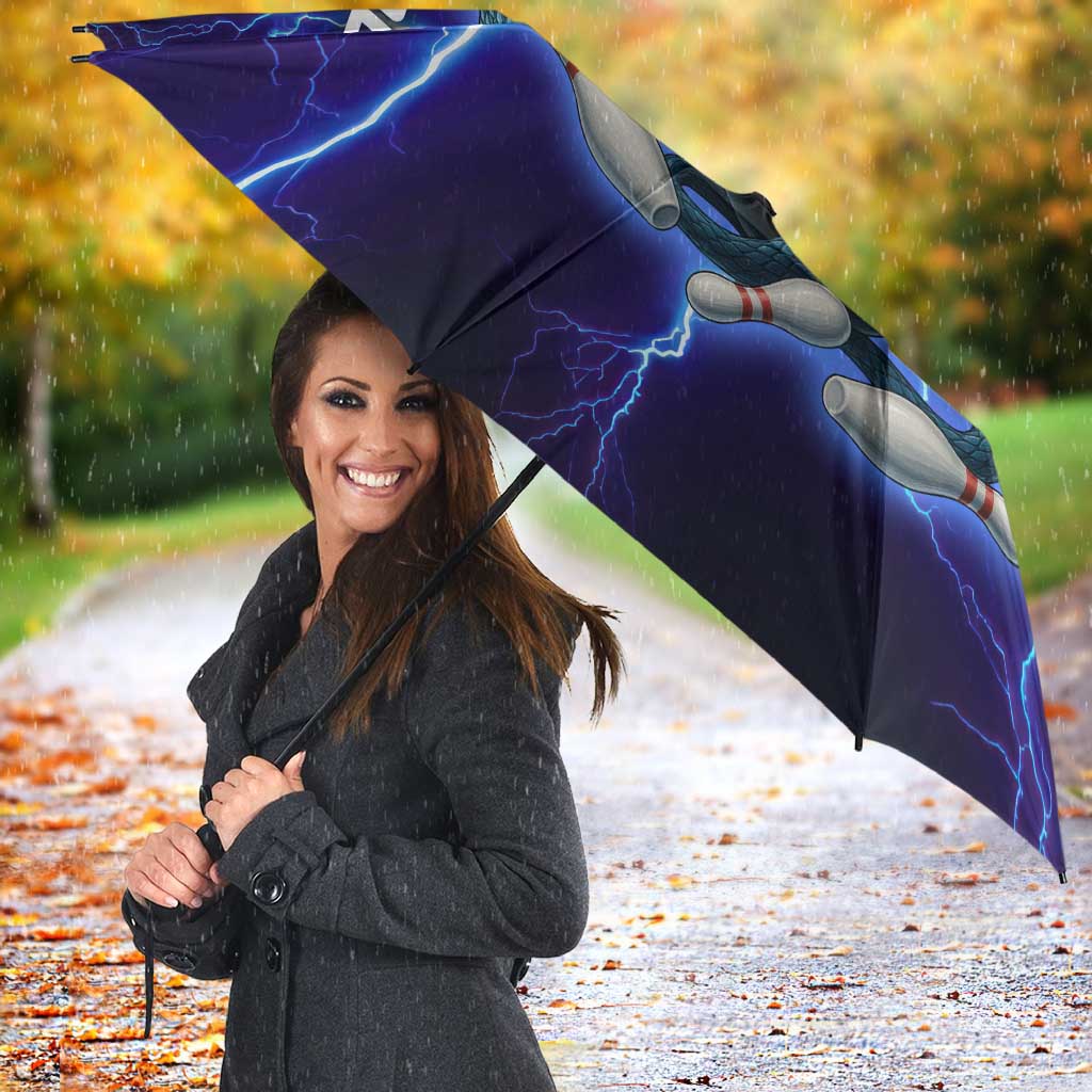 Snake and Bowling Ball Design Umbrella with Lightning Background and Custom Team Name Text - Wonder Print Shop
