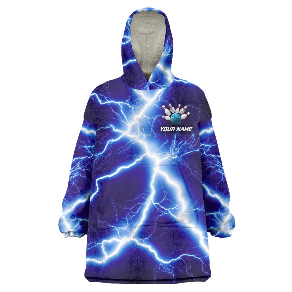 Snake and Bowling Ball Design Wearable Blanket Hoodie with Lightning Background and Custom Team Name Text - Wonder Print Shop
