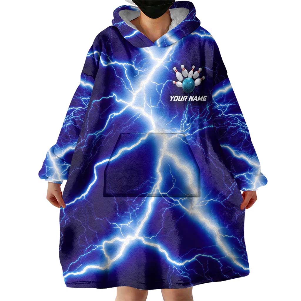 Snake and Bowling Ball Design Wearable Blanket Hoodie with Lightning Background and Custom Team Name Text - Wonder Print Shop