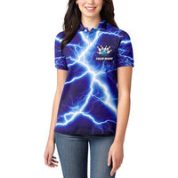 Snake and Bowling Ball Design Women Polo Shirt with Lightning Background and Custom Team Name Text - Wonder Print Shop