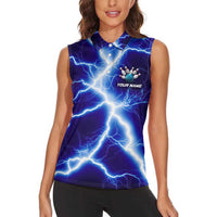 Snake and Bowling Ball Design Women Sleeveless Polo Shirt with Lightning Background and Custom Team Name Text - Wonder Print Shop