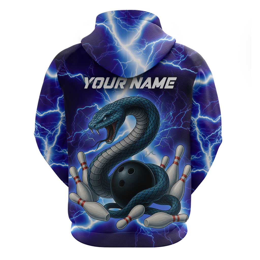 Snake and Bowling Ball Design Zip Hoodie with Lightning Background and Custom Team Name Text - Wonder Print Shop