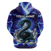 Snake and Bowling Ball Design Zip Hoodie with Lightning Background and Custom Team Name Text - Wonder Print Shop