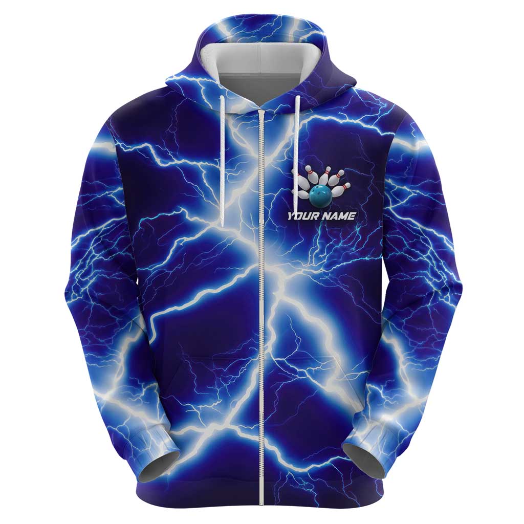 Snake and Bowling Ball Design Zip Hoodie with Lightning Background and Custom Team Name Text - Wonder Print Shop