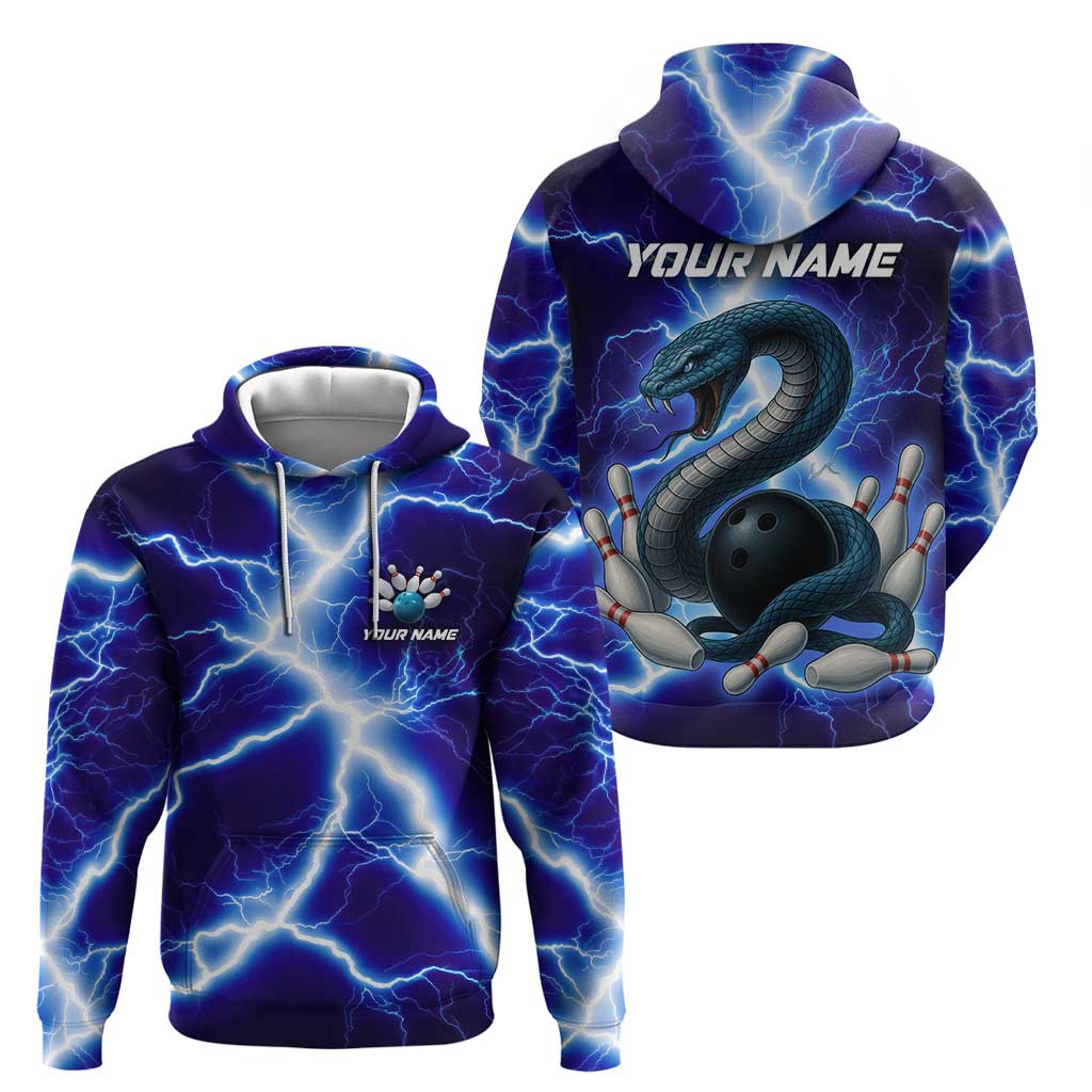 Snake and Bowling Ball Design Zip Hoodie with Lightning Background and Custom Team Name Text - Wonder Print Shop