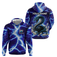 Snake and Bowling Ball Design Zip Hoodie with Lightning Background and Custom Team Name Text - Wonder Print Shop