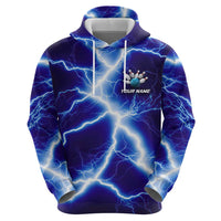 Snake and Bowling Ball Design Zip Hoodie with Lightning Background and Custom Team Name Text - Wonder Print Shop