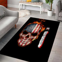 American Flag Skull Design Area Rug with Bowling Elements and Fire Background with Custom Team Name Text - Wonder Print Shop