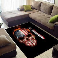 American Flag Skull Design Area Rug with Bowling Elements and Fire Background with Custom Team Name Text - Wonder Print Shop