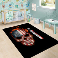 American Flag Skull Design Area Rug with Bowling Elements and Fire Background with Custom Team Name Text - Wonder Print Shop