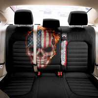 American Flag Skull Design Back Car Seat Cover with Bowling Elements and Fire Background with Custom Team Name Text - Wonder Print Shop