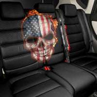 American Flag Skull Design Back Car Seat Cover with Bowling Elements and Fire Background with Custom Team Name Text - Wonder Print Shop