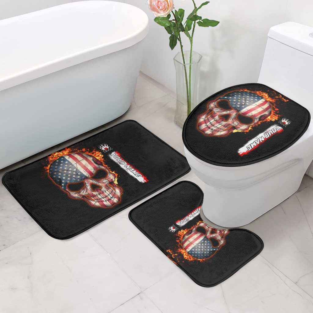 American Flag Skull Design Bathroom Set with Bowling Elements and Fire Background with Custom Team Name Text - Wonder Print Shop