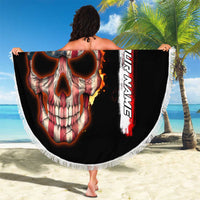 American Flag Skull Design Beach Blanket with Bowling Elements and Fire Background with Custom Team Name Text - Wonder Print Shop