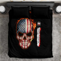 American Flag Skull Design Bedding Set with Bowling Elements and Fire Background with Custom Team Name Text - Wonder Print Shop