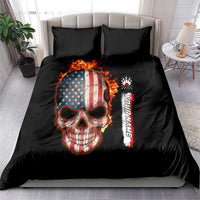 American Flag Skull Design Bedding Set with Bowling Elements and Fire Background with Custom Team Name Text - Wonder Print Shop