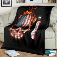 American Flag Skull Design Blanket with Bowling Elements and Fire Background with Custom Team Name Text - Wonder Print Shop