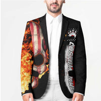 American Flag Skull Design Blazer with Bowling Elements and Fire Background with Custom Team Name Text - Wonder Print Shop