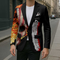 American Flag Skull Design Blazer with Bowling Elements and Fire Background with Custom Team Name Text - Wonder Print Shop