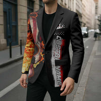 American Flag Skull Design Blazer with Bowling Elements and Fire Background with Custom Team Name Text - Wonder Print Shop