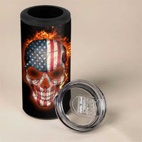 American Flag Skull Design 4 in 1 Can Cooler Tumbler with Bowling Elements and Fire Background with Custom Team Name Text - Wonder Print Shop