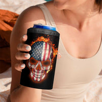 American Flag Skull Design 4 in 1 Can Cooler Tumbler with Bowling Elements and Fire Background with Custom Team Name Text - Wonder Print Shop