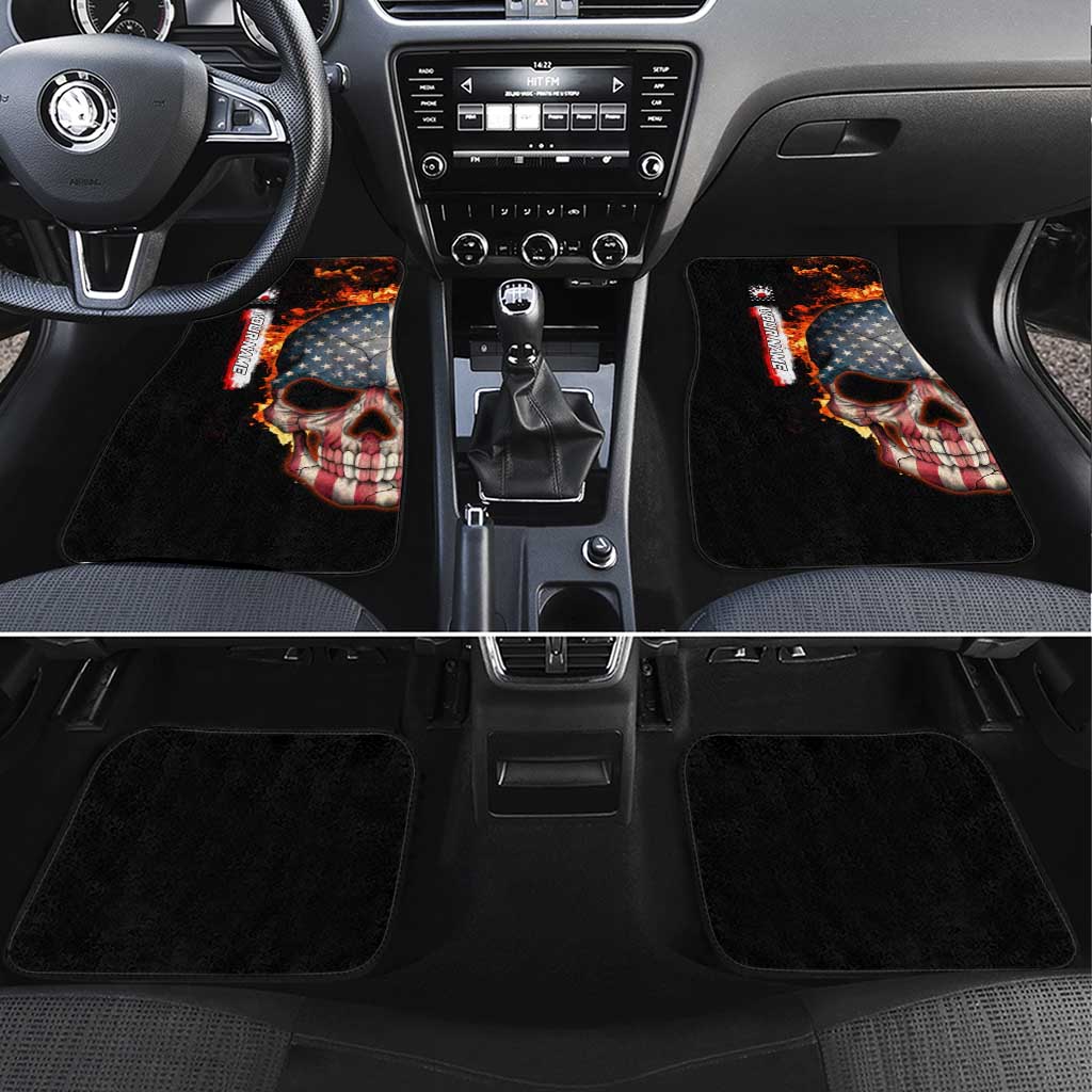 American Flag Skull Design Car Mats with Bowling Elements and Fire Background with Custom Team Name Text - Wonder Print Shop