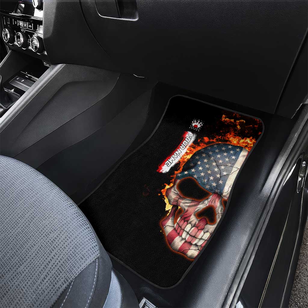 American Flag Skull Design Car Mats with Bowling Elements and Fire Background with Custom Team Name Text - Wonder Print Shop
