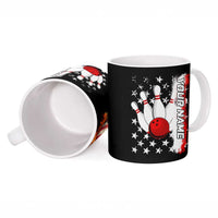 American Flag Skull Design Ceramic Mug with Bowling Elements and Fire Background with Custom Team Name Text - Wonder Print Shop