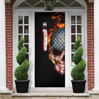 American Flag Skull Design Door Cover with Bowling Elements and Fire Background with Custom Team Name Text - Wonder Print Shop