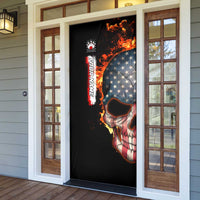 American Flag Skull Design Door Cover with Bowling Elements and Fire Background with Custom Team Name Text - Wonder Print Shop