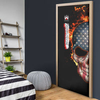 American Flag Skull Design Door Cover with Bowling Elements and Fire Background with Custom Team Name Text - Wonder Print Shop