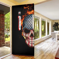 American Flag Skull Design Door Cover with Bowling Elements and Fire Background with Custom Team Name Text - Wonder Print Shop