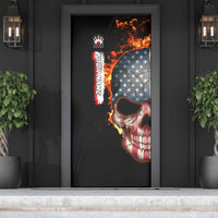 American Flag Skull Design Door Cover with Bowling Elements and Fire Background with Custom Team Name Text - Wonder Print Shop
