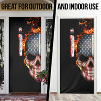 American Flag Skull Design Door Cover with Bowling Elements and Fire Background with Custom Team Name Text - Wonder Print Shop