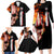 American Flag Skull Design Family Matching Long Sleeve Bodycon Dress and Hawaiian Shirt with Bowling Elements and Fire Background with Custom Team Name Text - Wonder Print Shop