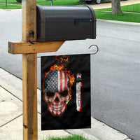 American Flag Skull Design Garden Flag with Bowling Elements and Fire Background with Custom Team Name Text - Wonder Print Shop
