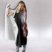 American Flag Skull Design Hooded Blanket with Bowling Elements and Fire Background with Custom Team Name Text - Wonder Print Shop