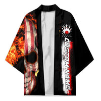 American Flag Skull Design Kimono with Bowling Elements and Fire Background with Custom Team Name Text - Wonder Print Shop
