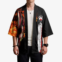 American Flag Skull Design Kimono with Bowling Elements and Fire Background with Custom Team Name Text - Wonder Print Shop