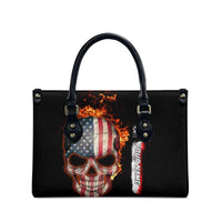 American Flag Skull Design Leather Bag with Bowling Elements and Fire Background with Custom Team Name Text - Wonder Print Shop
