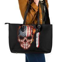 American Flag Skull Design Leather Tote Bag with Bowling Elements and Fire Background with Custom Team Name Text - Wonder Print Shop