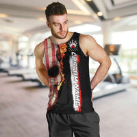 American Flag Skull Design Men Tank Top with Bowling Elements and Fire Background with Custom Team Name Text - Wonder Print Shop