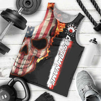 American Flag Skull Design Men Tank Top with Bowling Elements and Fire Background with Custom Team Name Text - Wonder Print Shop